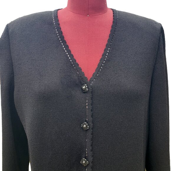 St. John Evening Pant Suit 6 Black Santana Knit Metallic Trim Wide Leg Vintage - Picture 2 of 15